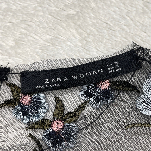 Zara Sheer Mesh Floral Blouse Women XS 0/2 - Picture 4 of 8